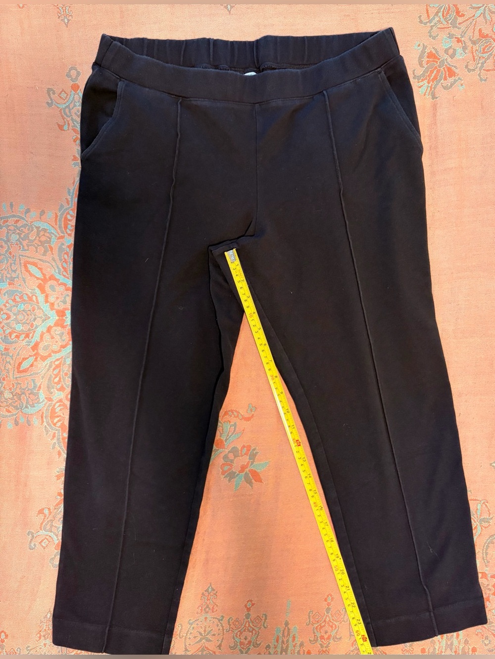 J Crew XL black stretch pull on capri pants high rise cotton blend pockets